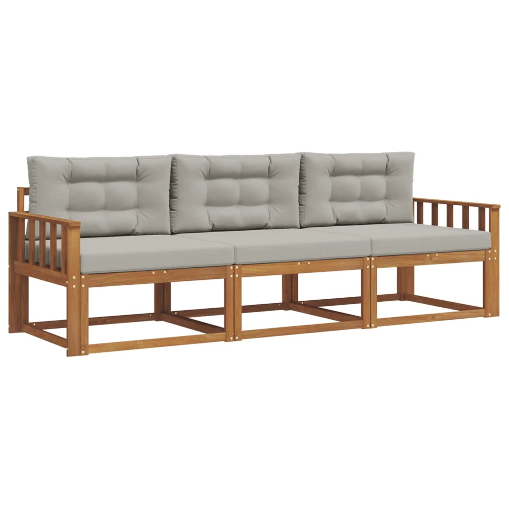 Set di divani da esterno 3 pcs Grigio Naturale e Chiaro