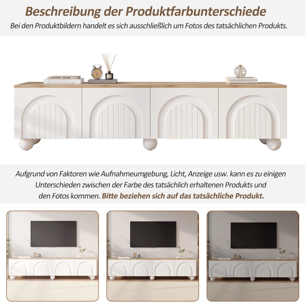 Mobile TV 180x40x45 cm con 4 ante; MDF; bianco e rovere