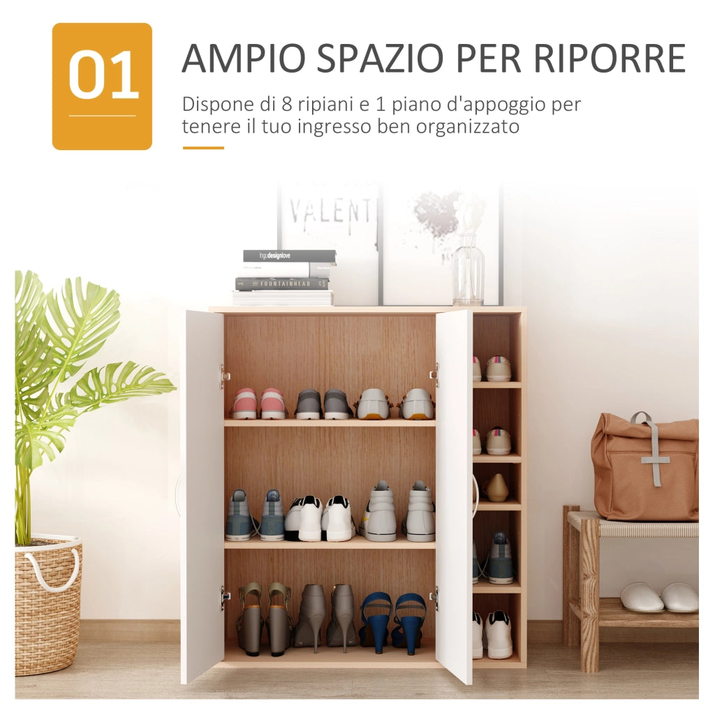 EasyComfort Scarpiera Slim da Parete, Mobile Multiuso con 2 Ante e Ripiani Regolabili per Camera da Letto e Ingresso, in Legno, 80x32x91cm
