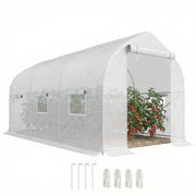 Serra a Tunnel Anti-UV con 6 Finestre a Rete e Ingresso Arrotolabile, in Metallo e PE, 4x2x2 m, Bianco