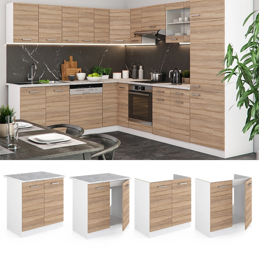 Mobile lavello cucina R-Line Sonoma/Bianco 80 cm senza piano di lavoro Vicco