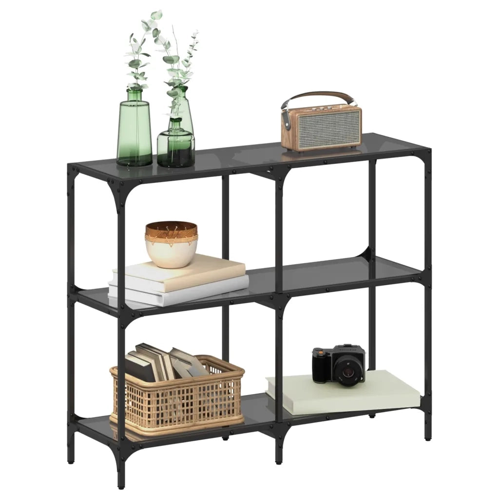 Tavolino Consolle con Piano in Vetro Nero 98x30x81cm in Acciaio 846029