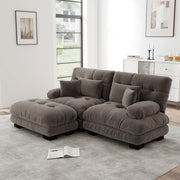 Divano modulare in chenille con ottomani mobili; marrone