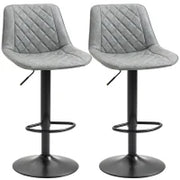 Set 2 Sgabelli da Bar Girevoli, Altezza Regolabile 86–106 cm, Pelle Sintetica, Schienale e Poggiapiedi, Grigio