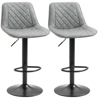 Set 2 Sgabelli da Bar Girevoli, Altezza Regolabile 86–106 cm, Pelle Sintetica, Schienale e Poggiapiedi, Grigio