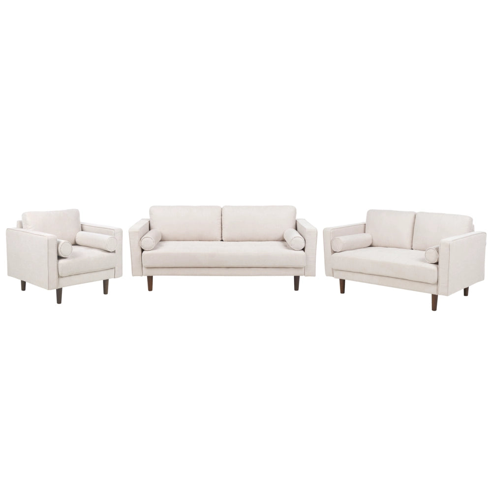 Set di divani retrò a 6 posti imbottiti in tessuto beige con schienale imbottito e spesso stile retrò soggiorno