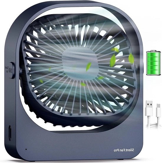 Ventilatore da Tavolo Rinnovabile - USB Piccolo Ventilatore con Flusso d'Aria Intenso - Funzionamento Silenzioso - 3 Velocità - Casa, Ufficio, Viaggio - Blu Scuro
