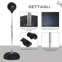 Punching Ball Sacco Boxe da Terra Altezza Regolabile 126-144 cm con Guantoni Nero