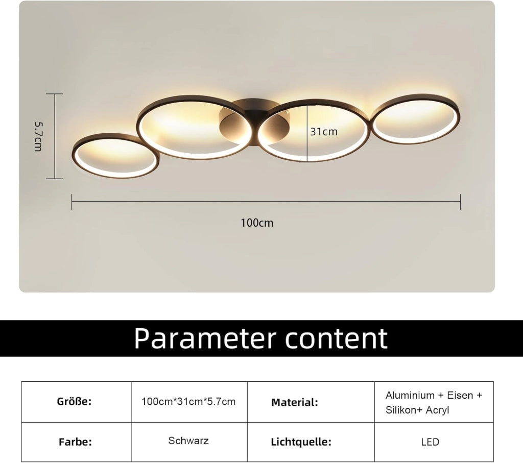 ZMH Lampada da soffitto plafoniera LED moderna telecomando design elegante 4 fiamme
