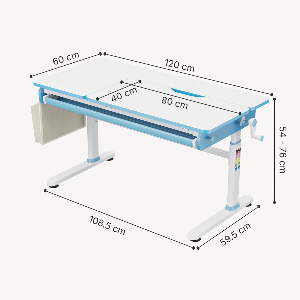 Scrivania Kuosa per Cameretta Regolabile in Altezza con Piano 120 x 60 cm e Cassetto - Azzurro/Bianco [en.casa]