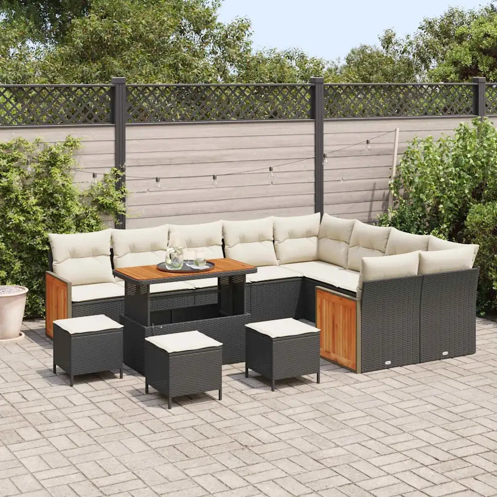 Set Divano da Giardino 14 pcs Nero e Crema polyrattan 3365300