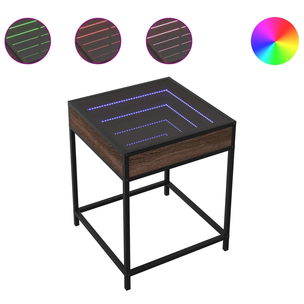 Comodino con LED Infinity-Tavolino da notte Rovere Marrone 40x40x51 cm 110625