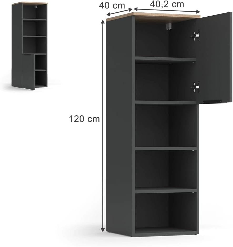 Armadio universale Wido, Antracite/Sonoma, 40.2 x 120 cm con una porta