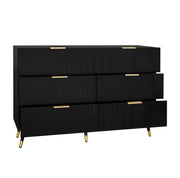 Sideboard in legno nero con finiture oro, 120x77x40 cm, 6 cassetti, design moderno