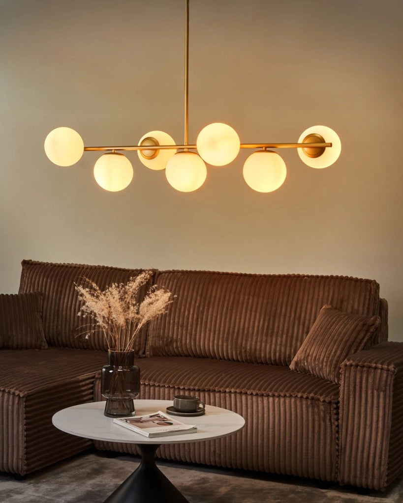 Lampada da soffitto in metallo con 7 paralumi in vetro oro stile glamour
