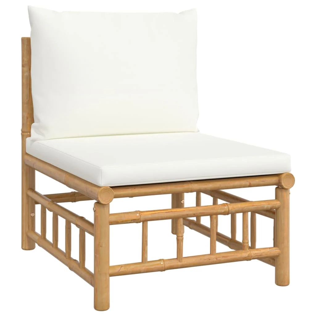 Set di mobili da giardino mobili da esterno 6 pezzi con cuscini bambù bianco crema 02_0016634