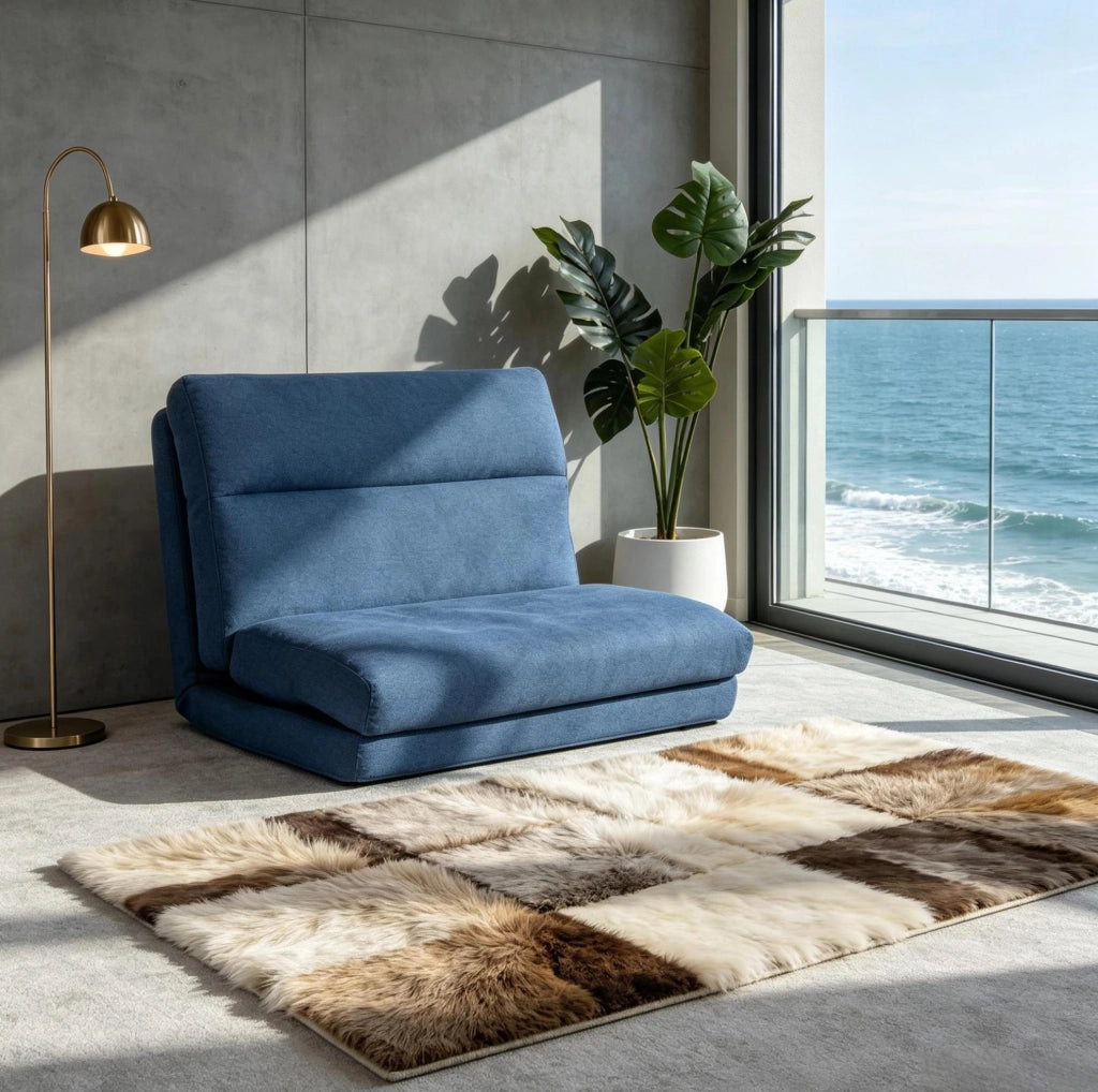 Poltrona da pavimento reclinabile blu 5 posizioni 70x72x56 cm