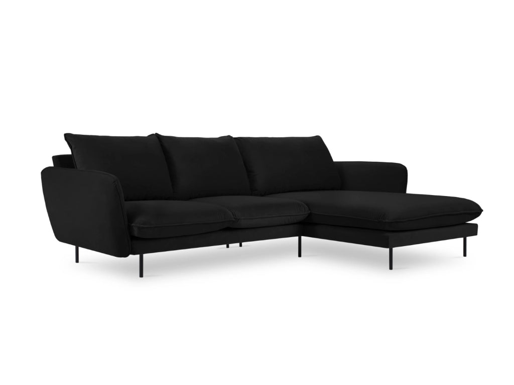 Cosmopolitan Design - Divano angolare destro "Vienna" 5 posti in velluto nero 
