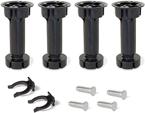 Piedino Regolabile per Cucina o Bagno con Accessori, Nero, H 100mm, Set di 4 Pezzi