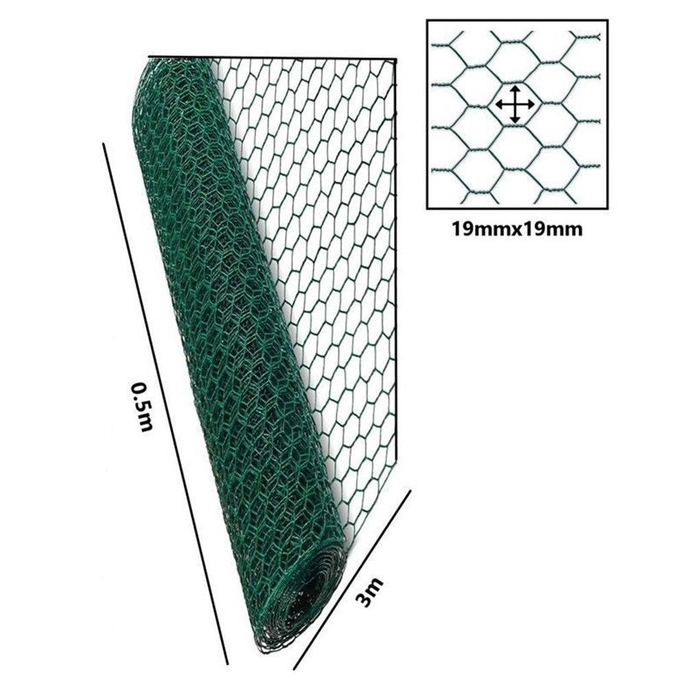 Trade Shop - Set 3pz Rete Metallica Plastificata 0.5x3mt Maglia Esagonale 19mm Recinzione 020245 -
