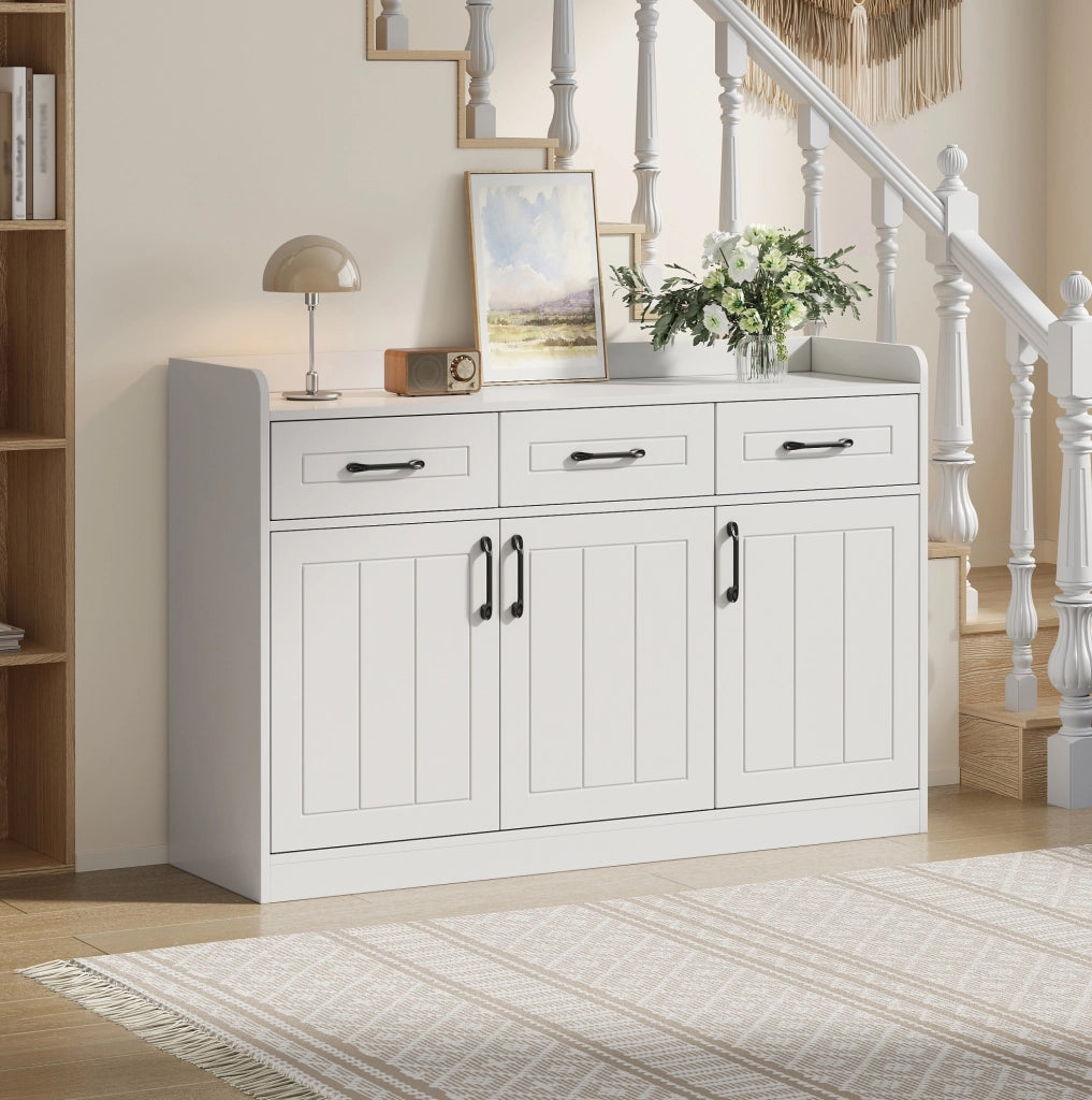 Credenza 120x35x80 cm con 3 cassetti e 3 ante; truciolare; bianco