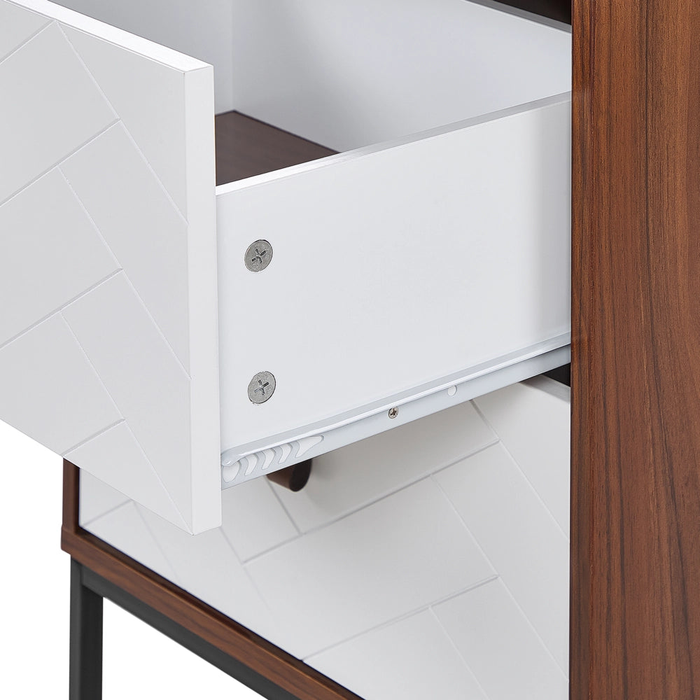 Comodino in legno scuro con gambe in metallo bianco Mobiletto piccolo 69 x 49 cm Comodino moderno Mobili per camera da letto tradizionali