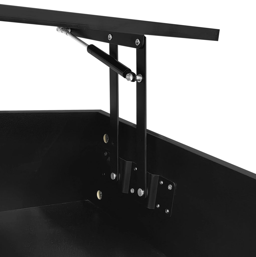 Tavolino da salotto nero lucido con piano sollevabile, scorrevole, luce integrata e vani