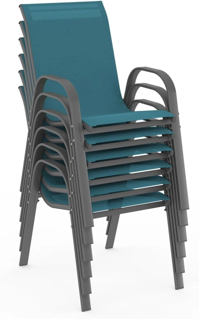 Set di 6 sedie da giardino impilabili LYMA in metallo e textilene di colore blu anatra
