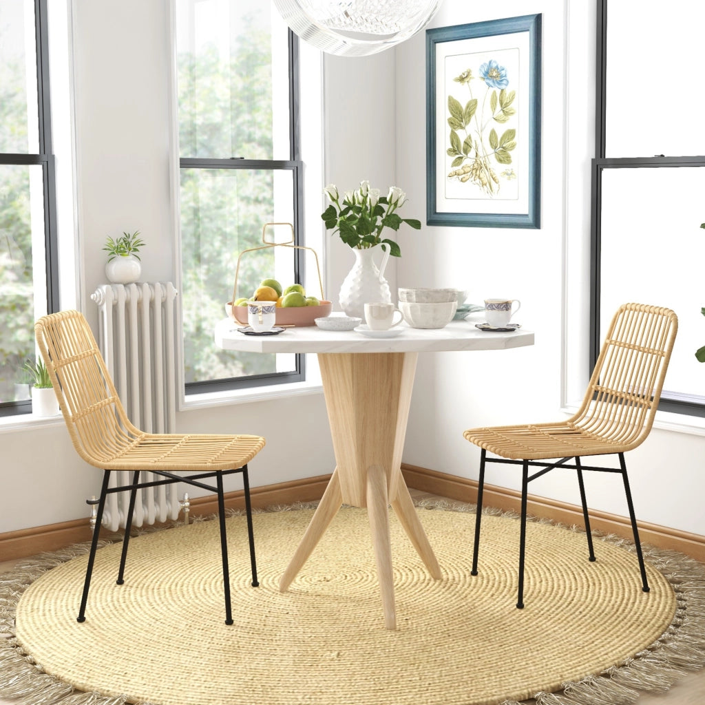 Set 2 Sedie da Pranzo ¨C Zephmum ¨C Rattan PE, Acciaio, Giallo, 45x57x83 cm