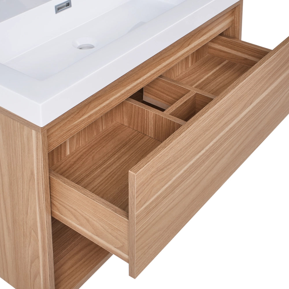 Mobile da bagno sospeso con lavabo in legno ingegnerizzato con contenitore 80 cm Marrone chiaro design moderno