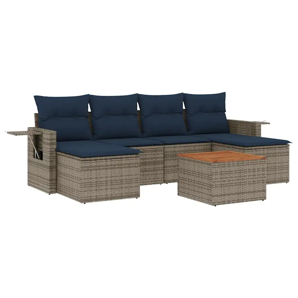 Set Divani da Giardino 7 pz con Cuscini Grigio in Polyrattan 3224689
