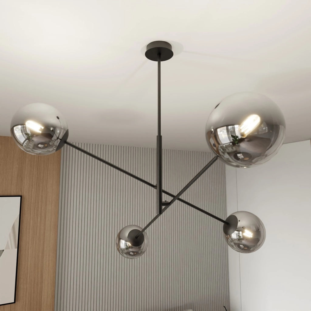 Lampada a sospensione LINEAR in acciaio nero e vetro grafite