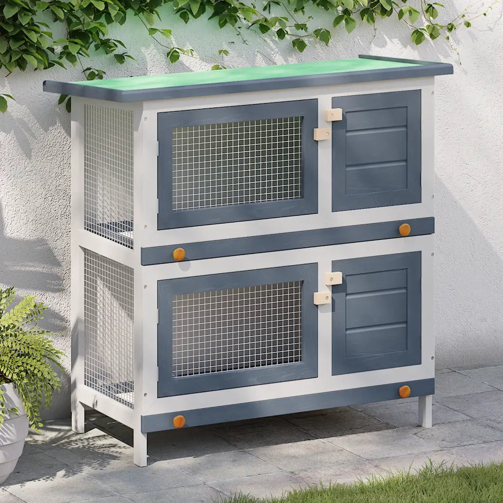 Conigliera per Esterni con 4 Porte Grigia in Legno CFW6206576