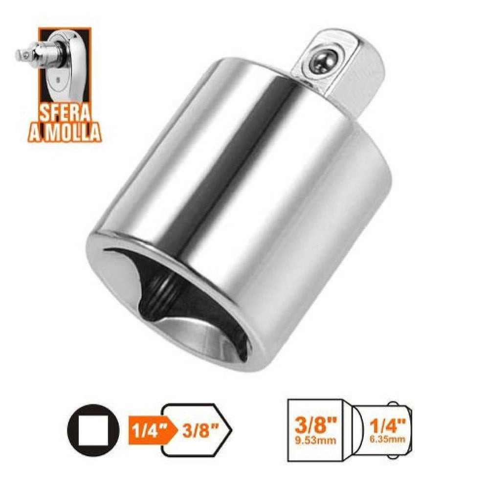 Trade Shop - Adattatore Attacco Quadrato 1/4" Per Chiavi A Bussola 3/8" Sfera A Molla 57215 -