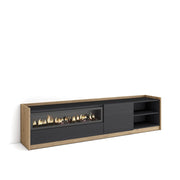Mobile TV Soggiorno, 207x50x37 cm, Per TV fino a 80", Camino elettrico, Nero e rovere