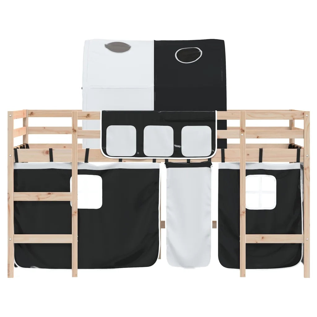 Letto a Soppalco con Tunnel Bambini | Letto Infantile | Lettino Bianco e Nero 80x200cm Pino