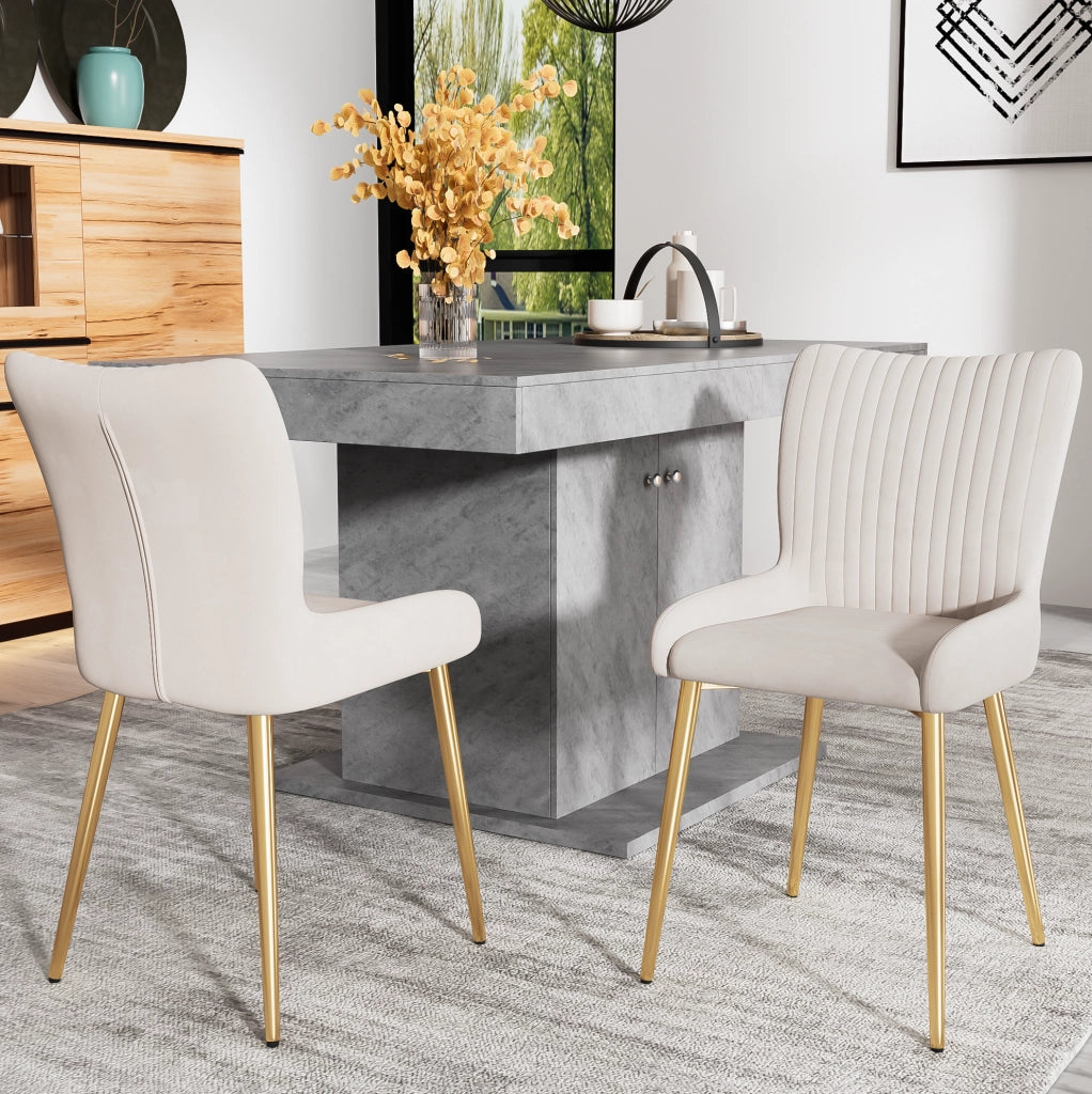 Set di 6 sedie da pranzo in velluto beige con gambe dorate