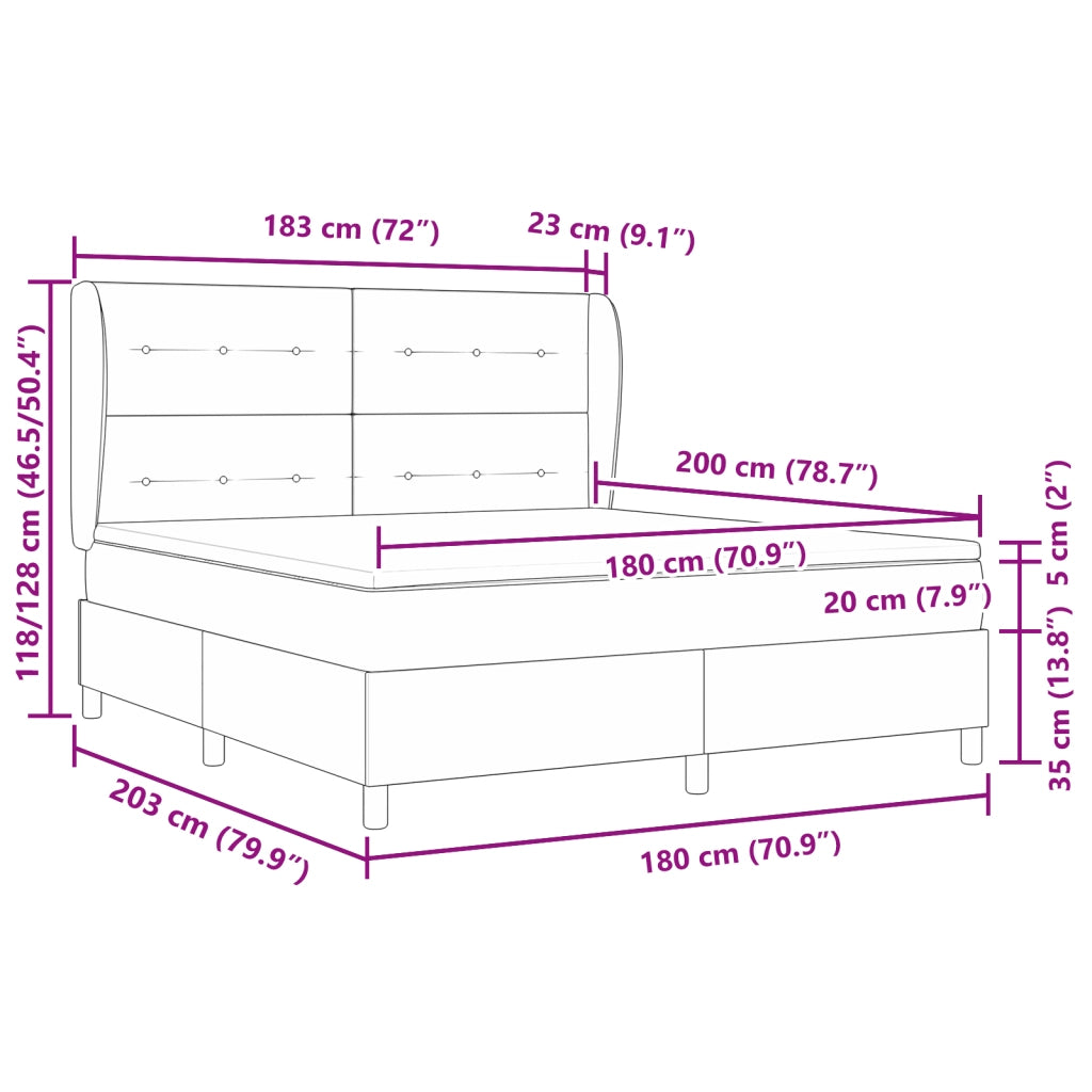 Letto Box Spring  con materasso Grigio chiaro 180x200 cm Velluto