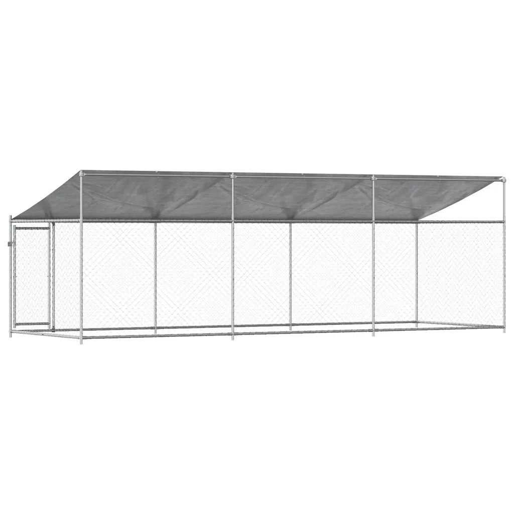 Gabbia Cani con Tetto e Porta Grigia 6x2x2 m in Acciaio Zincato CFW1793698