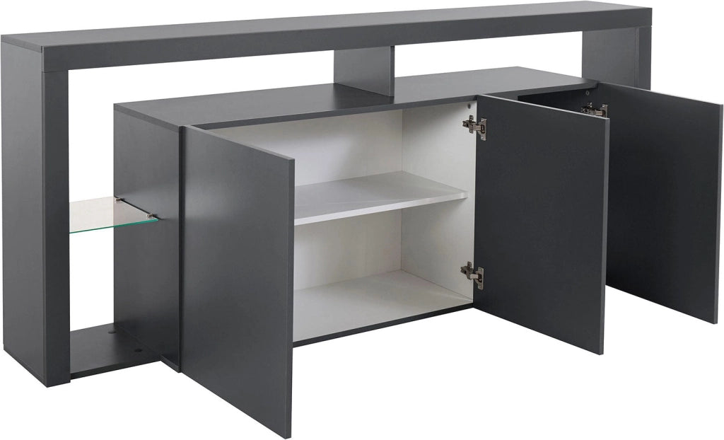Credenza con 3 Ante e Ripiani in Vetro a Giorno 200x40x80 cm Essential 3A Grigio Antracite Opaco