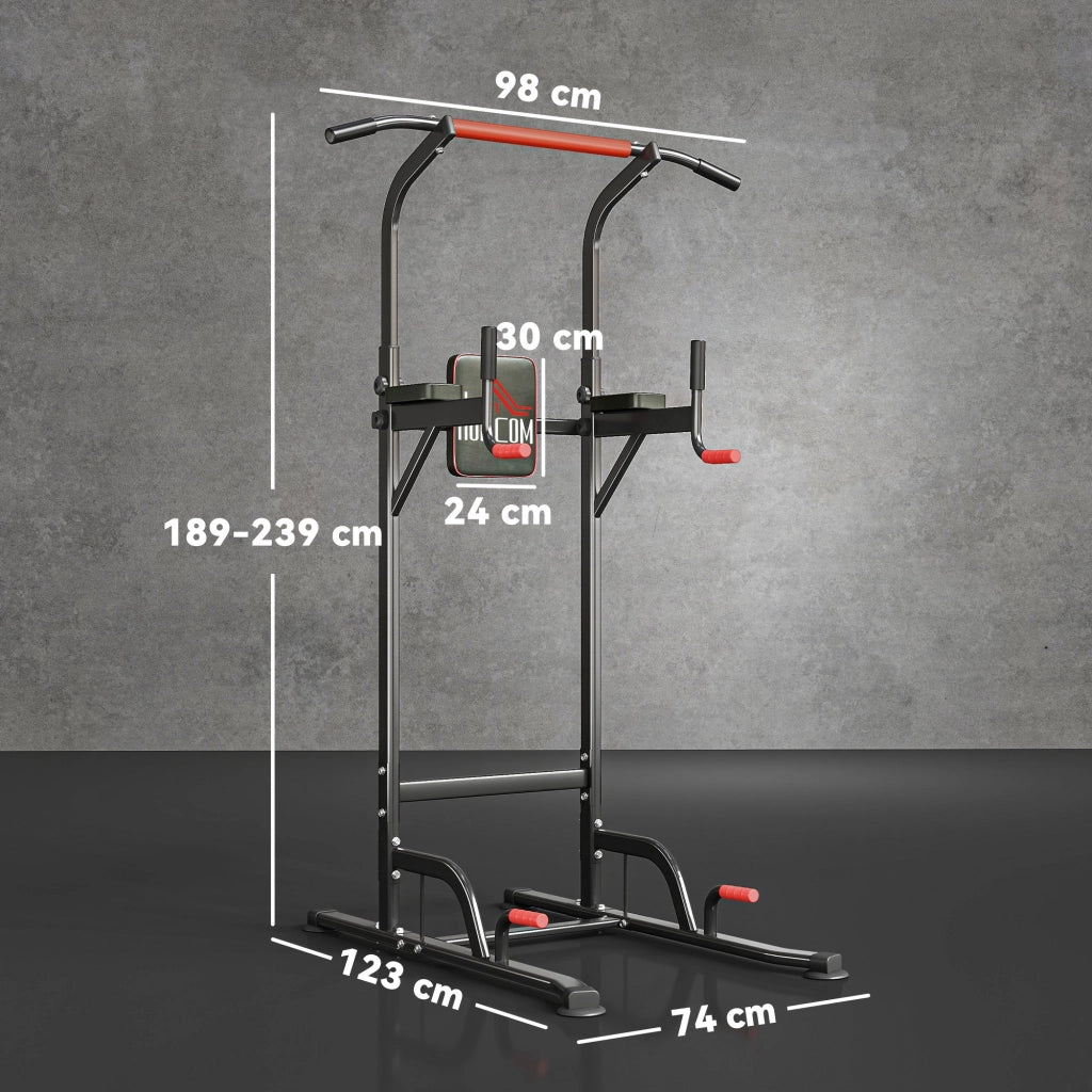 Power Tower Stazione Fitness Multifunzione Regolabile ¨C zephmum ¨C Acciaio Nero Rosso 189-239cm