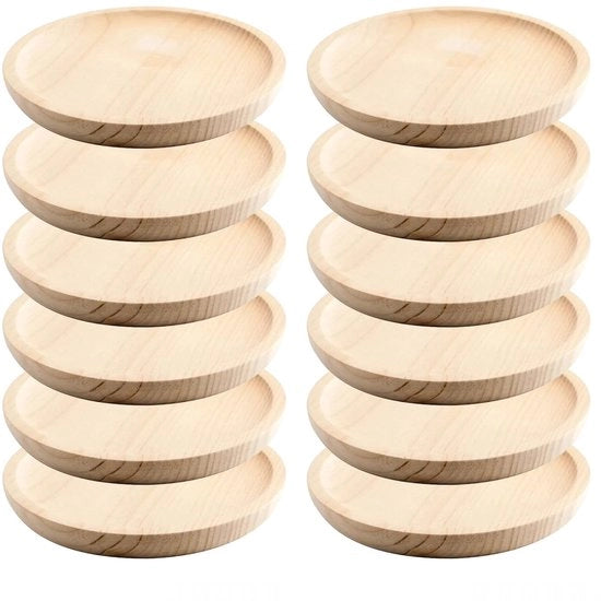 Set di 12 Piatti in Legno Antiscivolo con Buco Centrale - Ø 14 cm - Piatti con Cesti per Snack - Piatti da Servire - Stile e Funzionalità