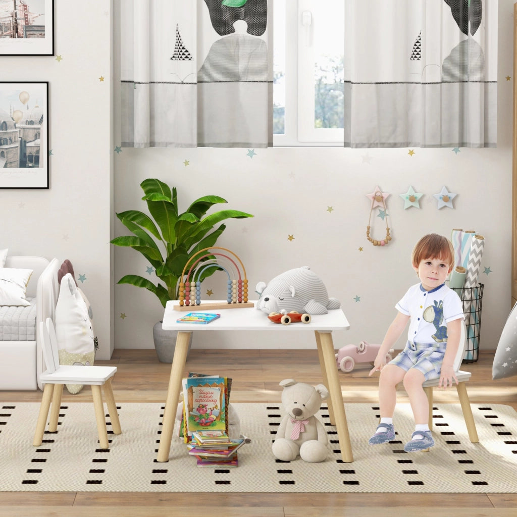 Set Tavolo con 2 Sedie per Bambini Orecchie di Coniglio Bianco