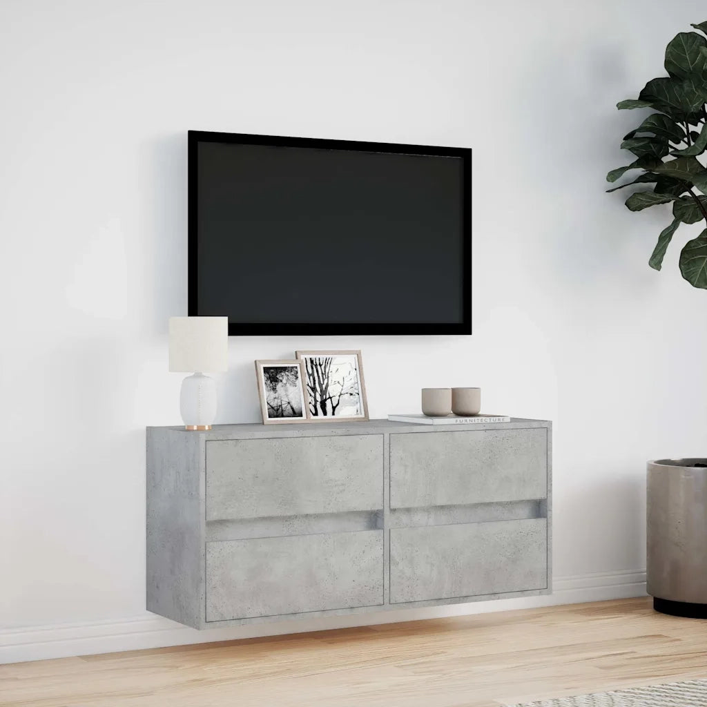 Mobile TV a Parete con Luci LED Grigio Cemento 100x31x45 cm