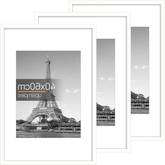 Set di Fotografie a 3 pezzi in Legno Bianco 40x60 cm per Decorazione di Parete