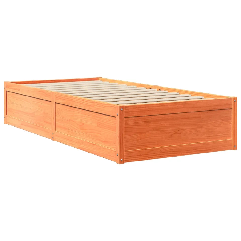 Letto con Materasso Marrone Cera 90x200cm Legno Massello Pino
