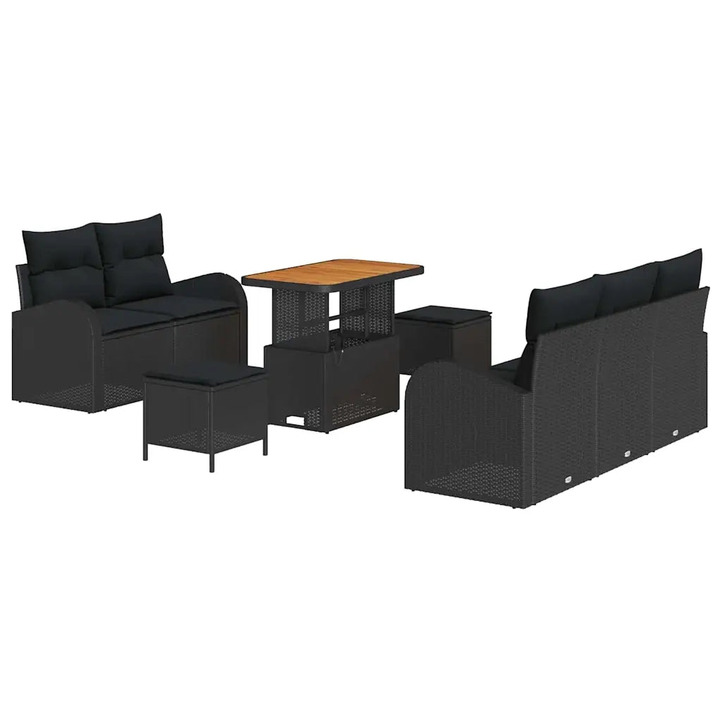 Set Divano da Giardino con cuscino 8 pcs Nero polyrattan