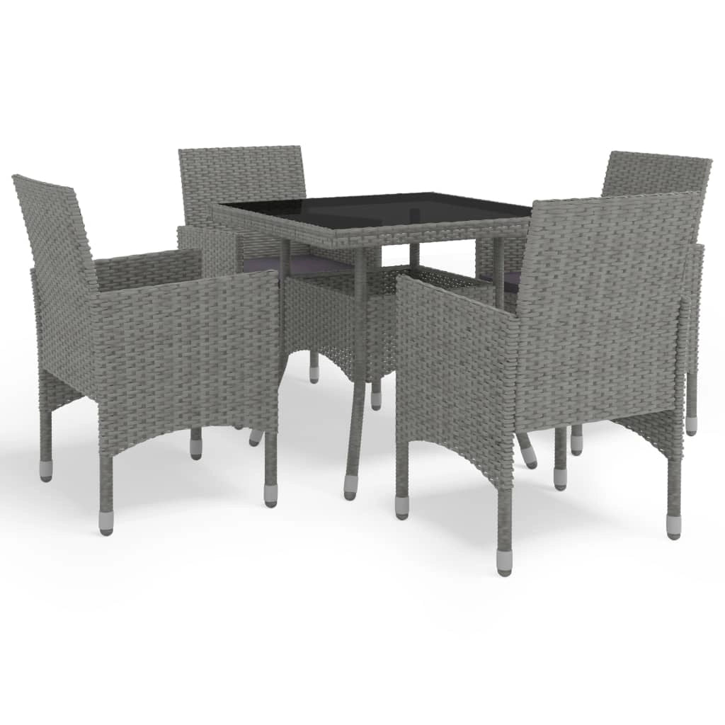 Set da pranzo da esterno da 5 pezzi mobili da giardino in vimini di resina grigia e vetro 02_0014314
