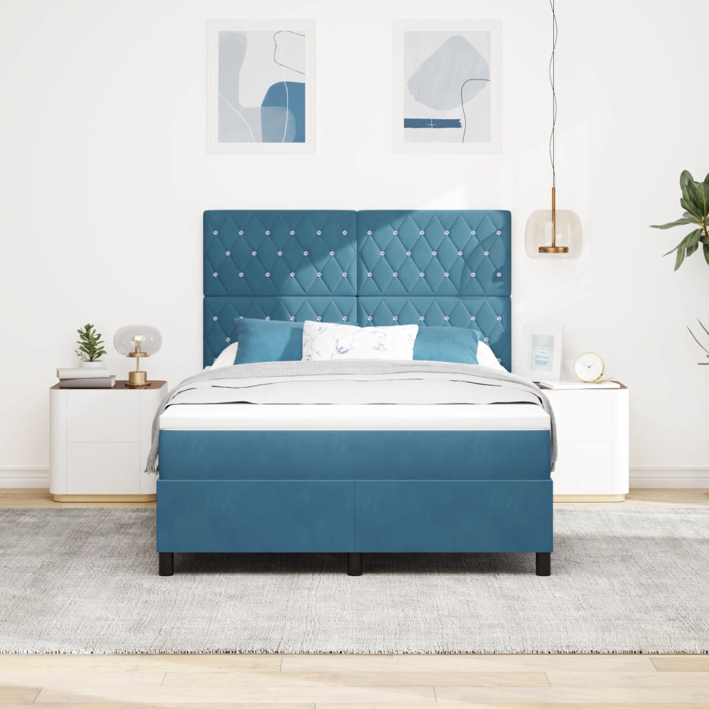 Letto a Molle con Materasso & LED Blu Scuro 140x200 cm Velluto