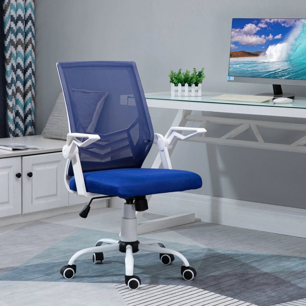 EasyComfort Sedia da Ufficio Ergonomica con Supporto Lombare, Braccioli Pieghevoli, Sedia da Scrivania Girevole in Rete Traspirante con Schienale Reclinabile e Altezza Regolabile, Capacità 120kg, Blu